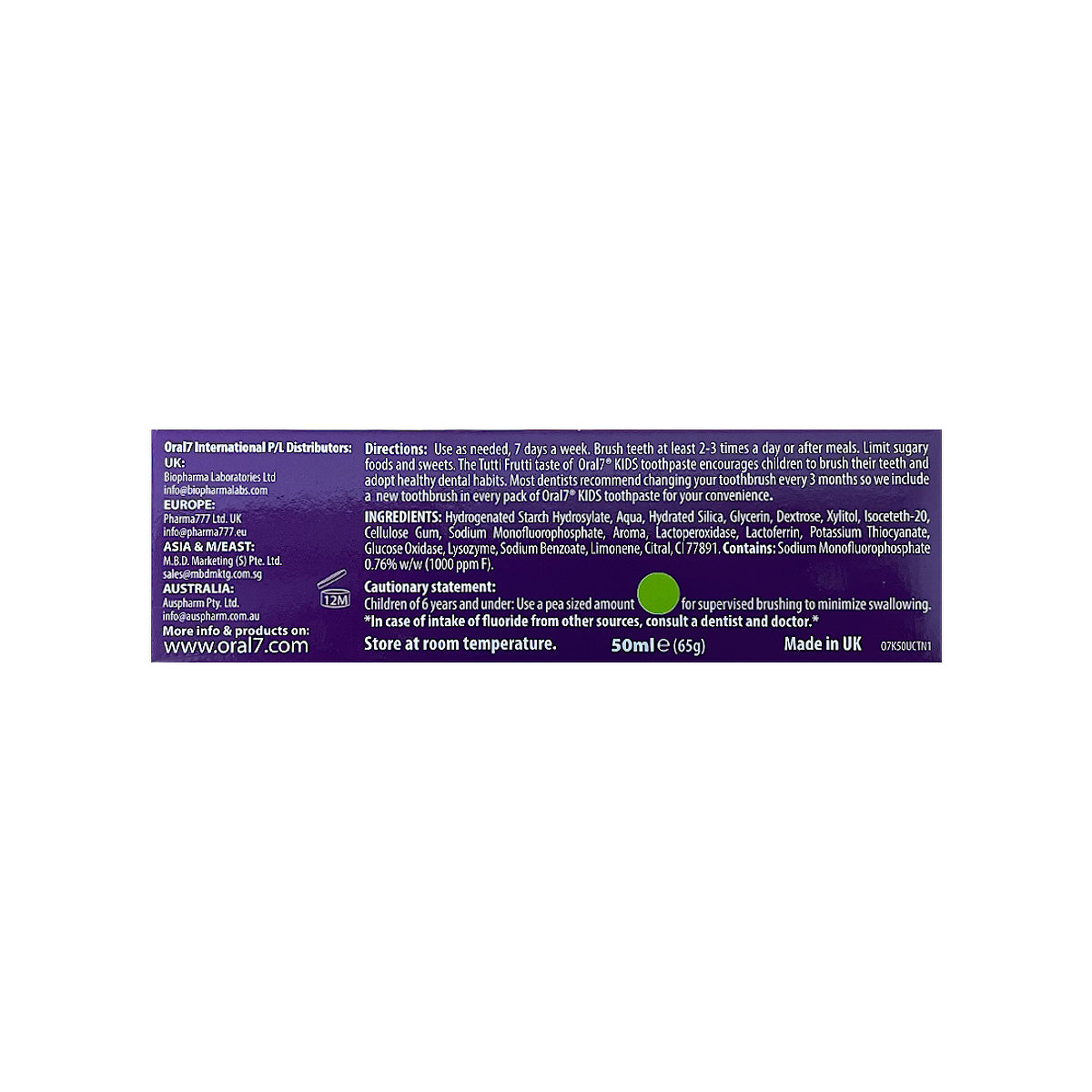 Oral 7 Kids Toothpaste 50ml