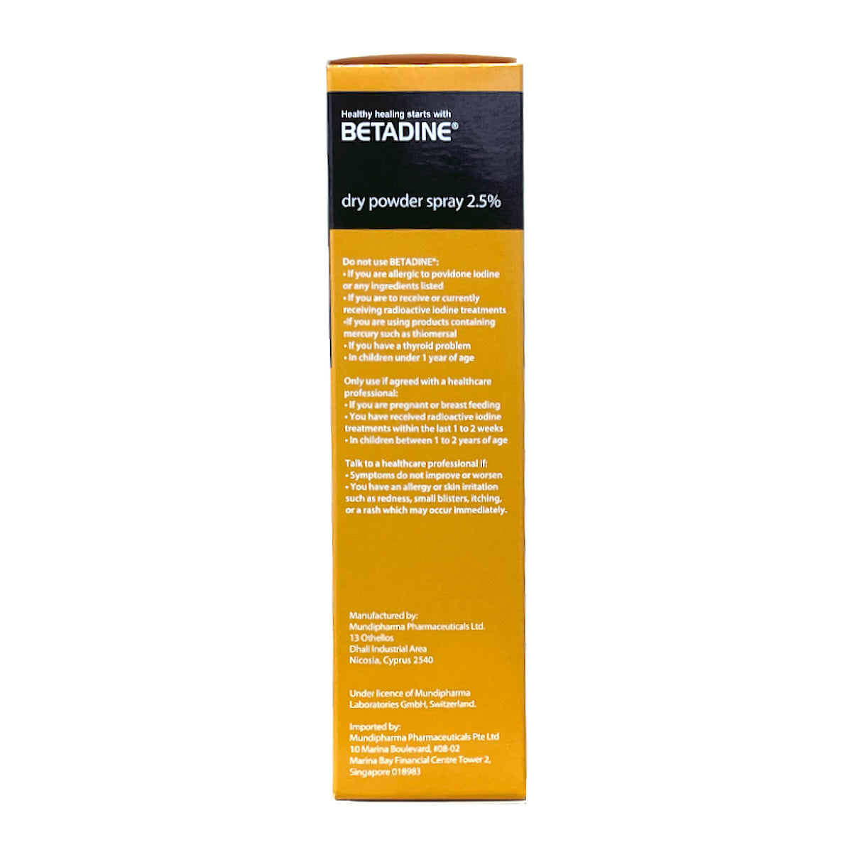 betadine dry powder spray on open wound
