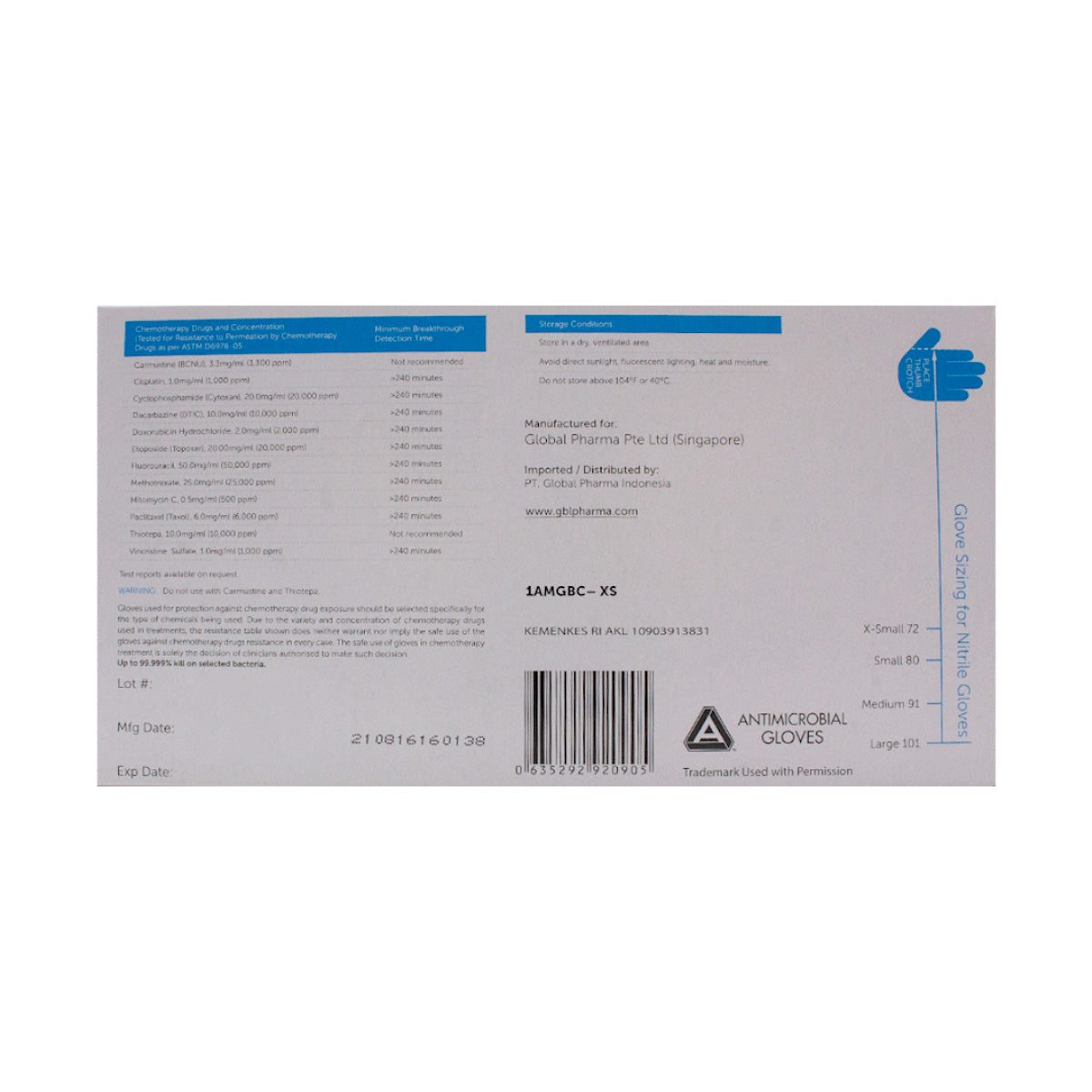 Cosmo Med Non Sterile Powder Free Nitrile Gloves Size XS - L
