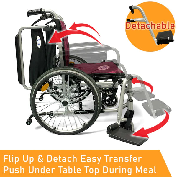 Armrest Lift Up & Footrest Detachable Self-Push Wheelchair with Anti Tipper 18 Inch