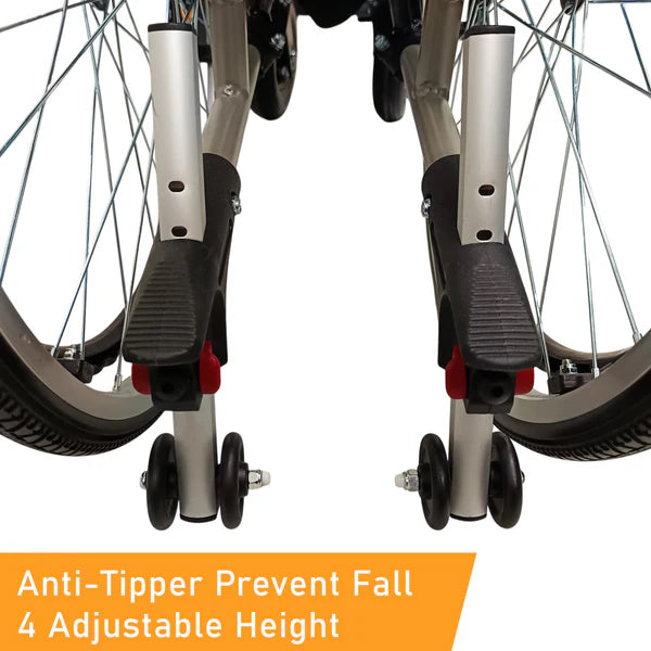 Heavy Duty Wheelchair Armrest Lift Up & Footrest Detachable Self-Push with Anti Tipper