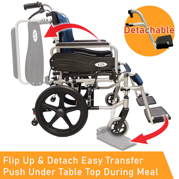 Armrest Lift Up & Footrest Detachable Removable Washable Seat Cuhsion Cover Self-Push Wheelchair with Anti Tipper 20 Inch