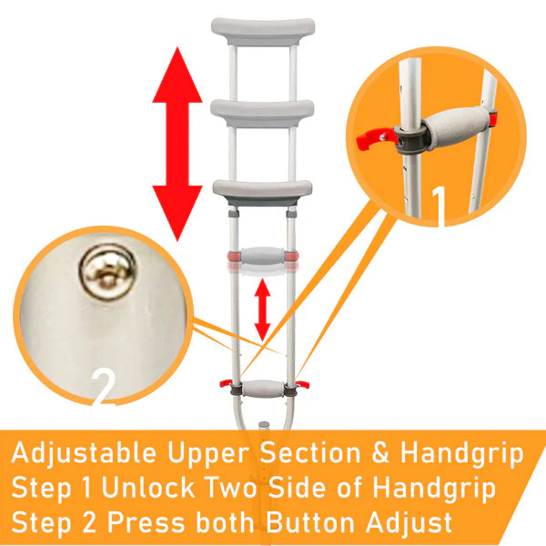 Foldable Detachable Lightweight Underarm Crutches With Height Adjustment
