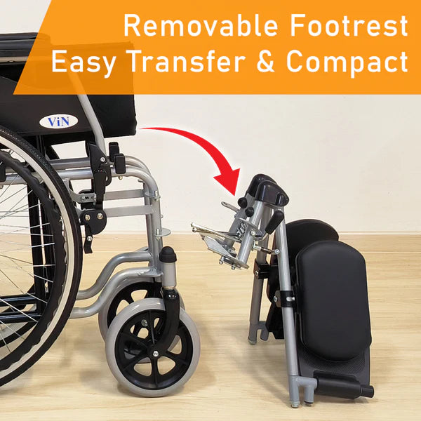 Self-Push Wheelchair Elevating Detachable Footrest with Flip-up Armrest, Anti Tipper