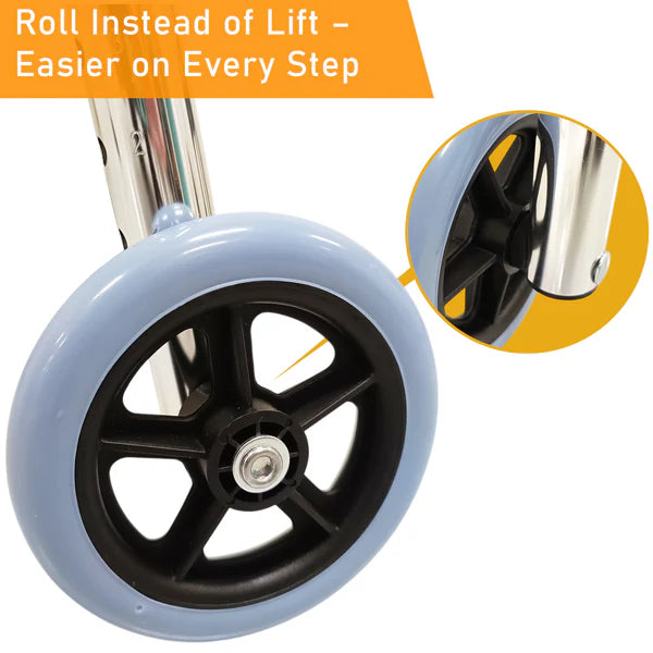 Elderly Walking Frame with changeable 2 wheels, bag and seat board