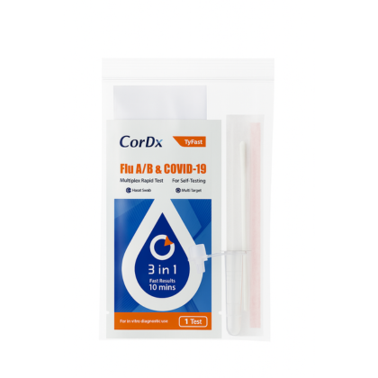 CorDx Tyfast Flu A/B & Covid-19 Multiplex Rapid Self-Test, 3-in-1 ART Kit