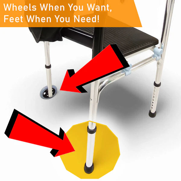Elderly Walking Frame with changeable 2 wheels, bag and seat board