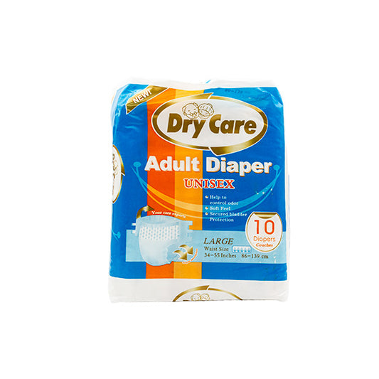 Dry Care Adult Diaper Unisex Size L (Waist Size 34-55 inch, 86-139cm) (10 Pieces/bag)