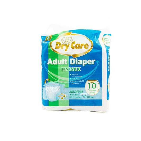 Dry Care Adult Diaper Unisex Size M (Waist Size 28-44 inch, 73-113cm) (10 Pieces/bag)