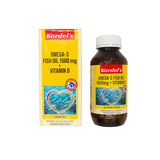 Kordel's Omega 3 Fish Oil 1500mg + Vitamin D Supplement (120 Tablets) - Single/Twin Pack